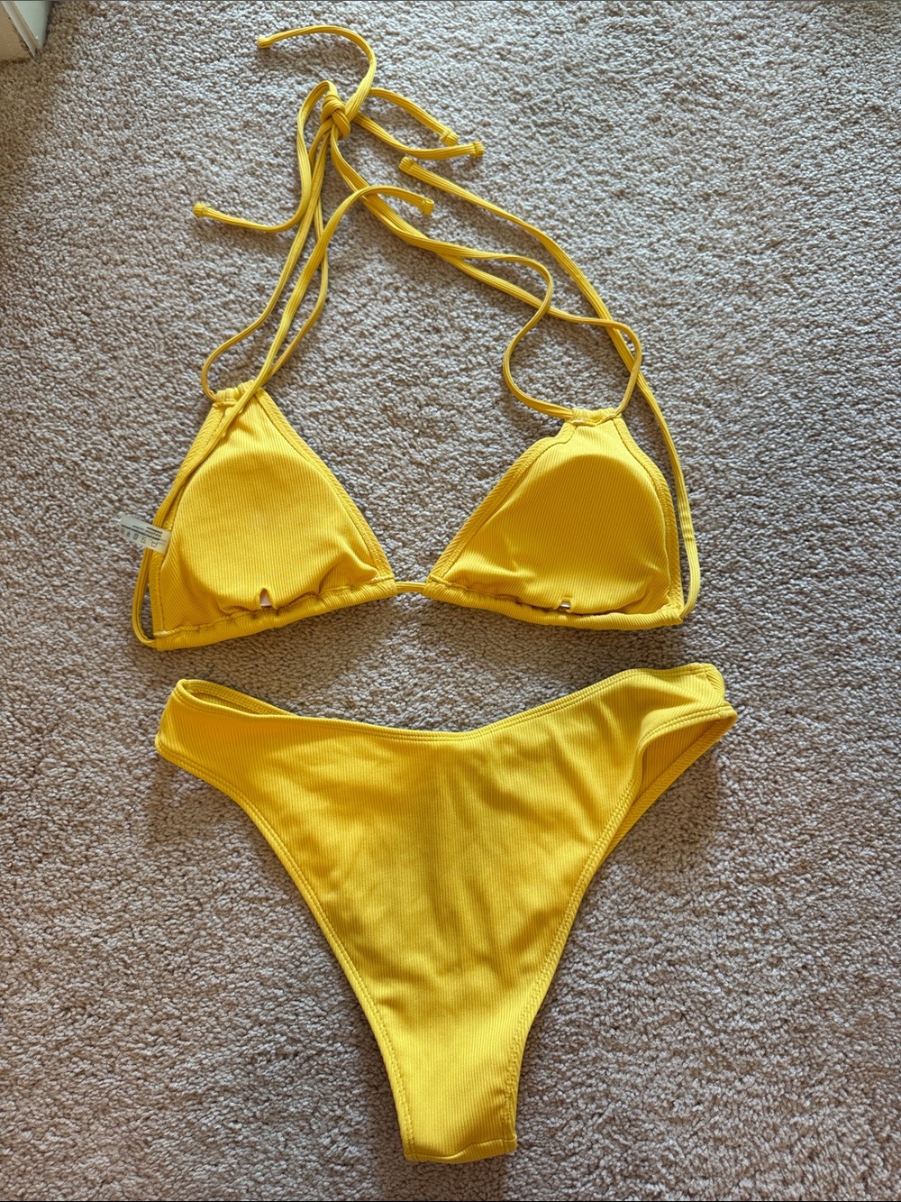Zaful Bright Yellow Ribbed Triangle Bikini - Picture 8 of 9